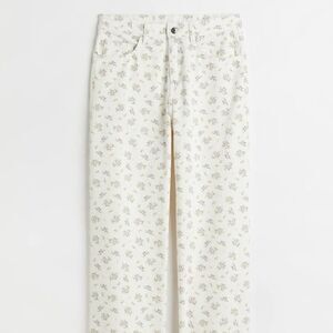 H&M coquette cottagecore ditsy floral white straight leg jeans